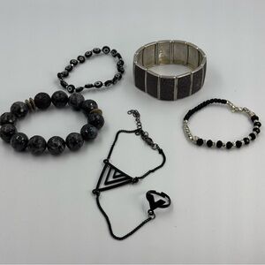 Bracelet Lot of 5 Pieces Dark Moody Stretchy Bracelets and One Bracelet and Ring